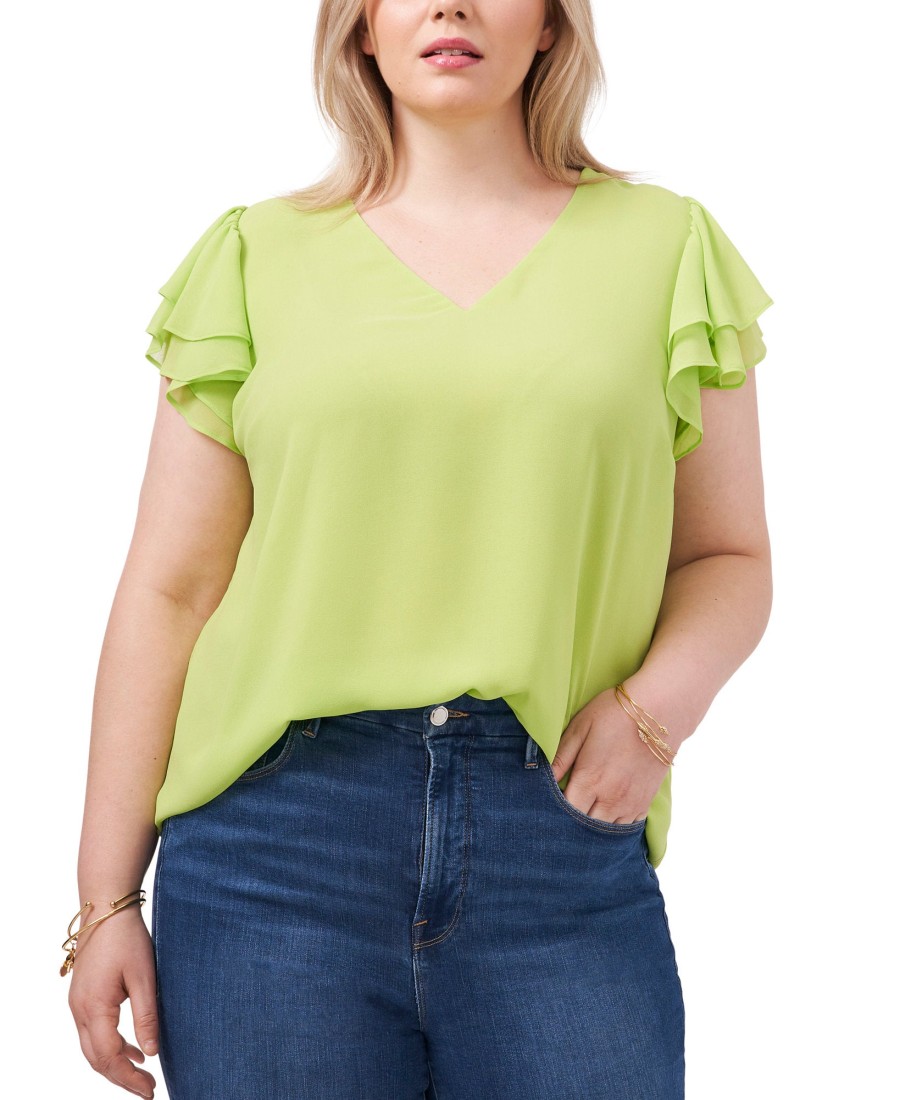 Women'S 1.STATE | Plus Flutter-Sleeve V-Neck Top Fresh Lime