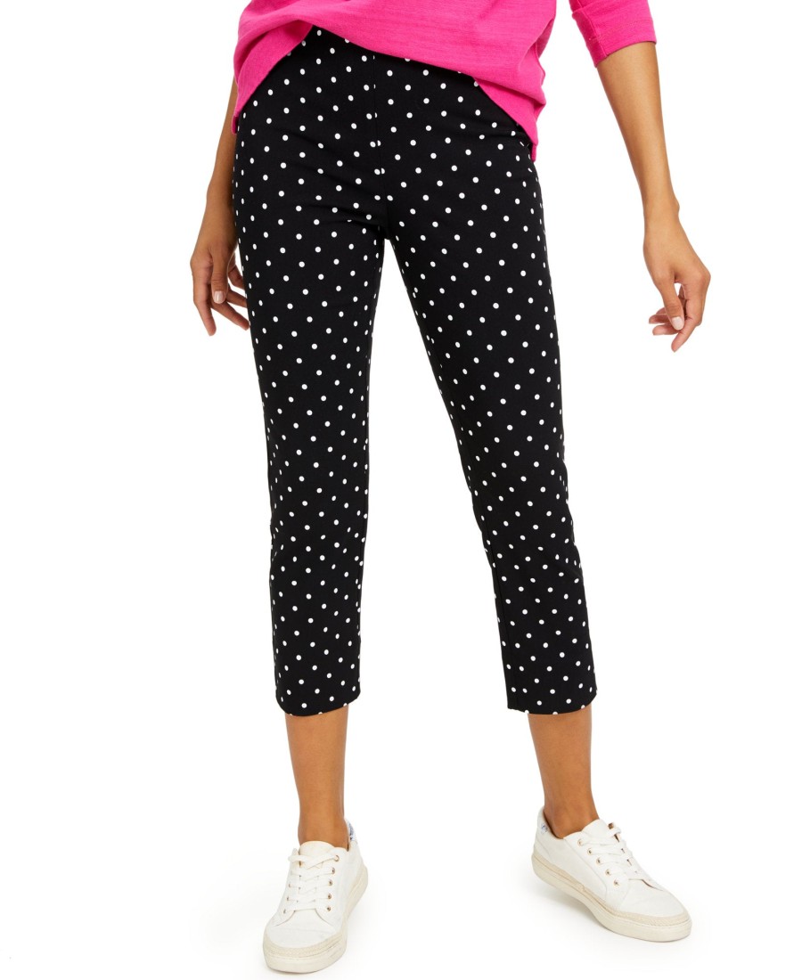 Women'S Charter Club | Tummy-Control Dot Skinny Leg Capris Deep Black Combo