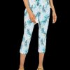 Women'S Charter Club | Tummy-Control Printed Capris Aqua Mist Combo