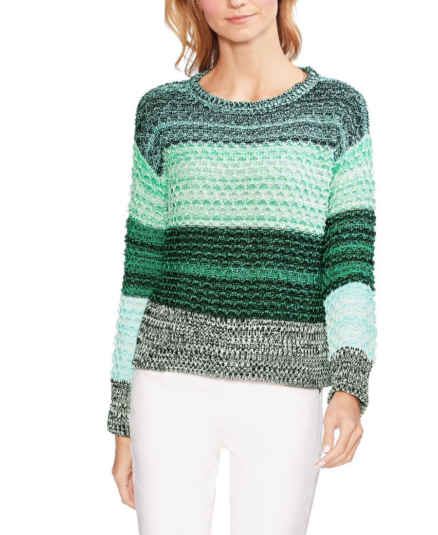 Women'S Vince Camuto | Colorblock Crewneck Striped Sweater Rich Green