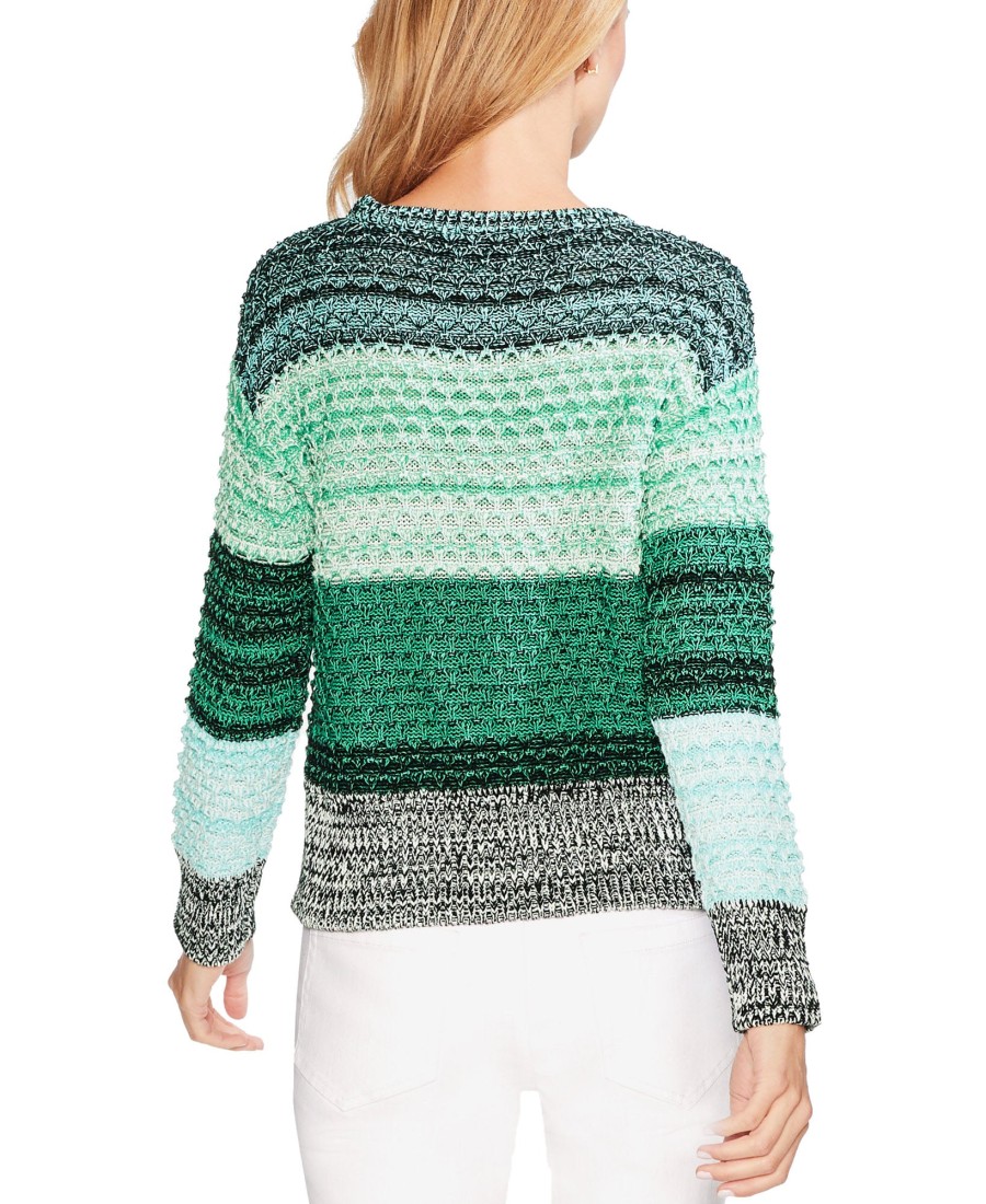 Women'S Vince Camuto | Colorblock Crewneck Striped Sweater Rich Green