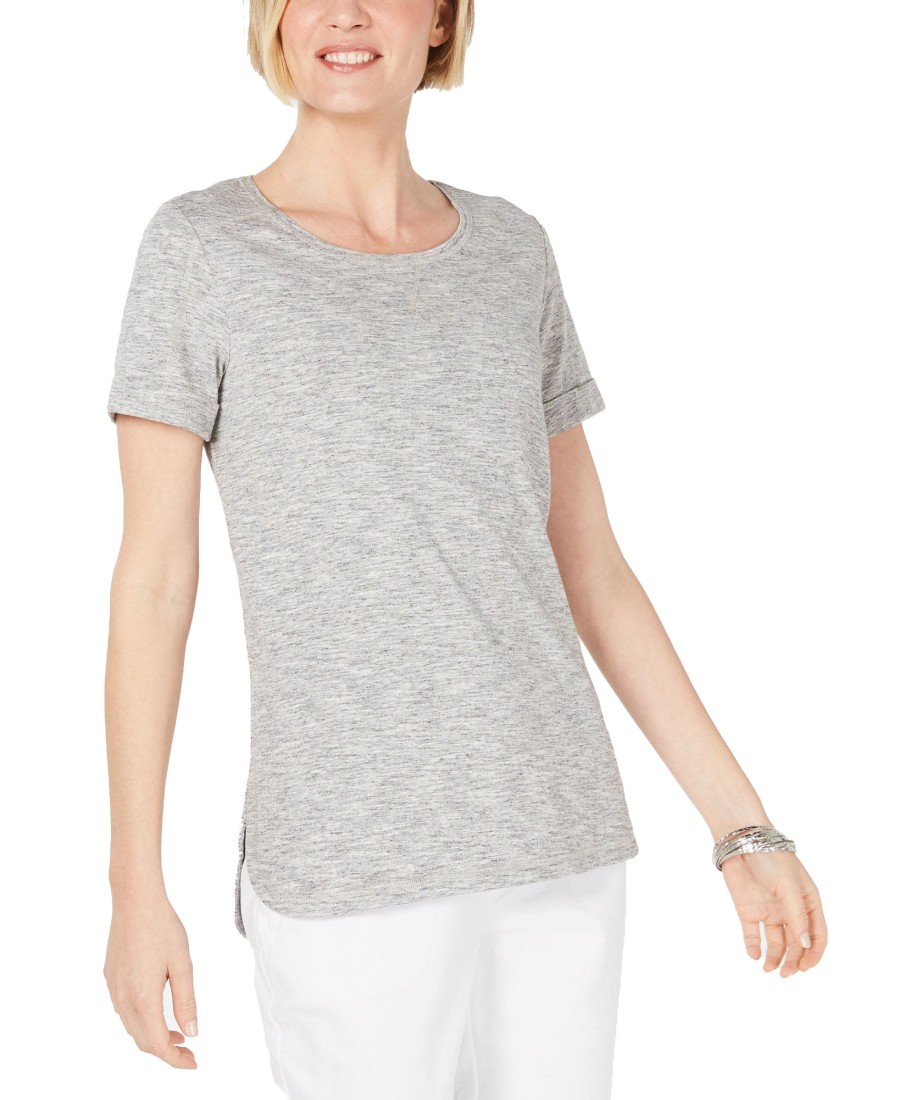 Women'S Karen Scott | Shirttail-Hem Short Sleeve Top Smoke Grey Heather