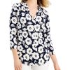 Women'S Charter Club | Petite Floral Shirt Intrepid Blue Combo