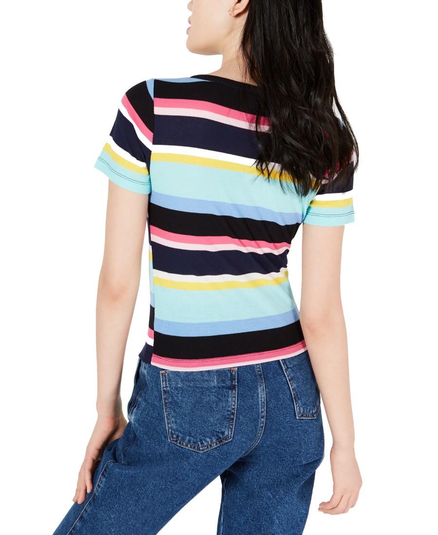 Juniors' Planet Gold | Juniors' Striped V-Neck Top Black Stripe