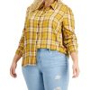 Women'S Love, Fire | Plus Plaid Button-Down Top Mustard Plaid