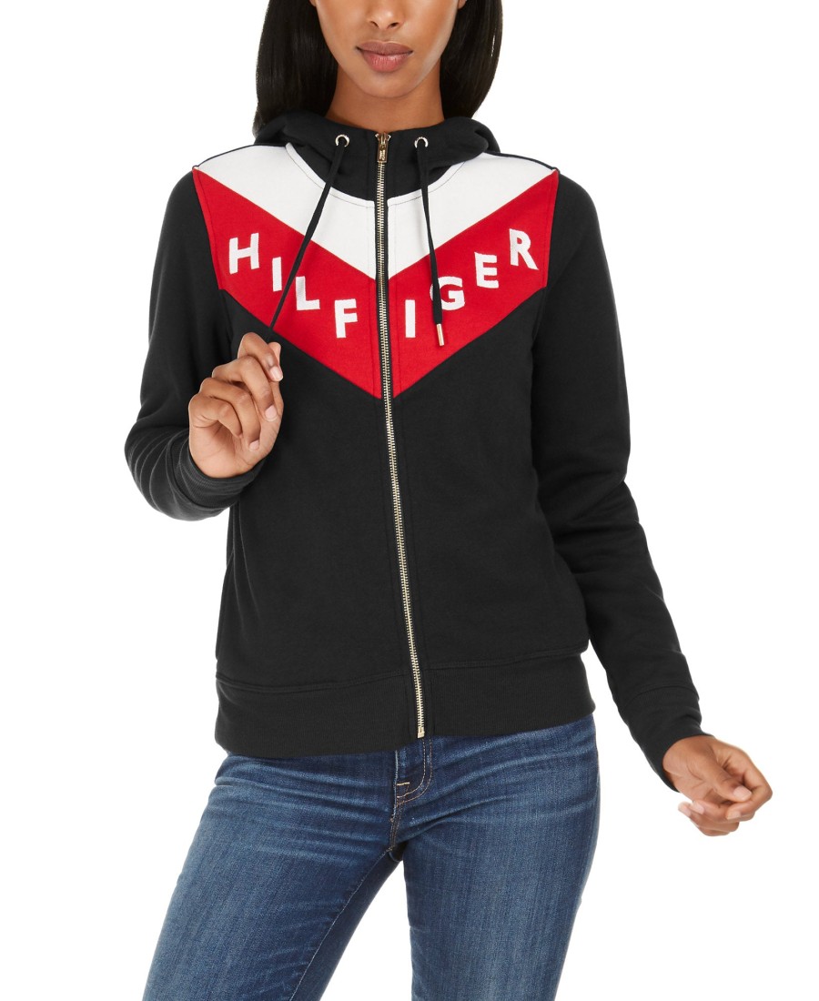 Women'S Tommy Hilfiger Sport | Colorblocked Zip Hoodie Black