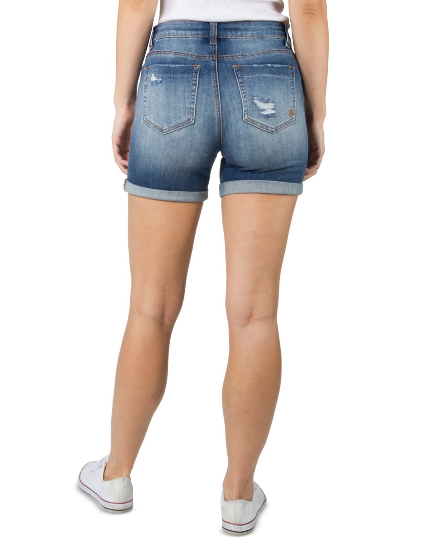 Juniors' Indigo Rein | Juniors' Destructed Denim Midi Shorts Med Blue