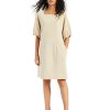 Juniors' Alfani | Cinch-Sleeve Dress Cream Beige