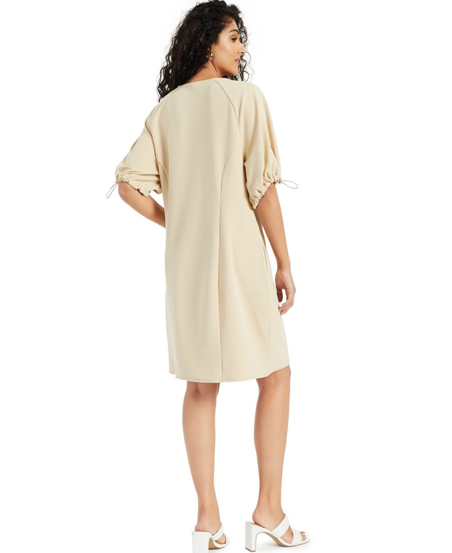 Juniors' Alfani | Cinch-Sleeve Dress Cream Beige