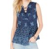 Women'S Style & Co | Printed Tiered Lace-Up Top Georgia Gem