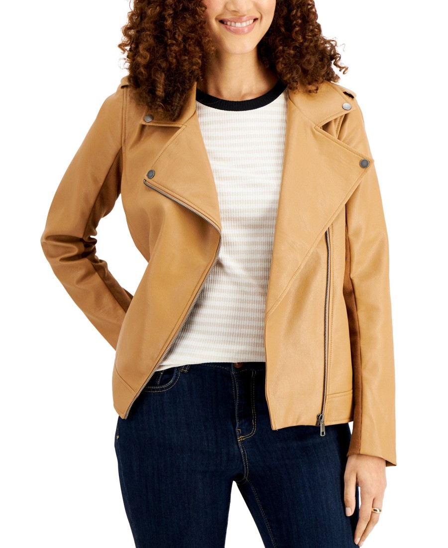 Women'S Style & Co | Faux-Leather Moto Jacket Caramel Kiss