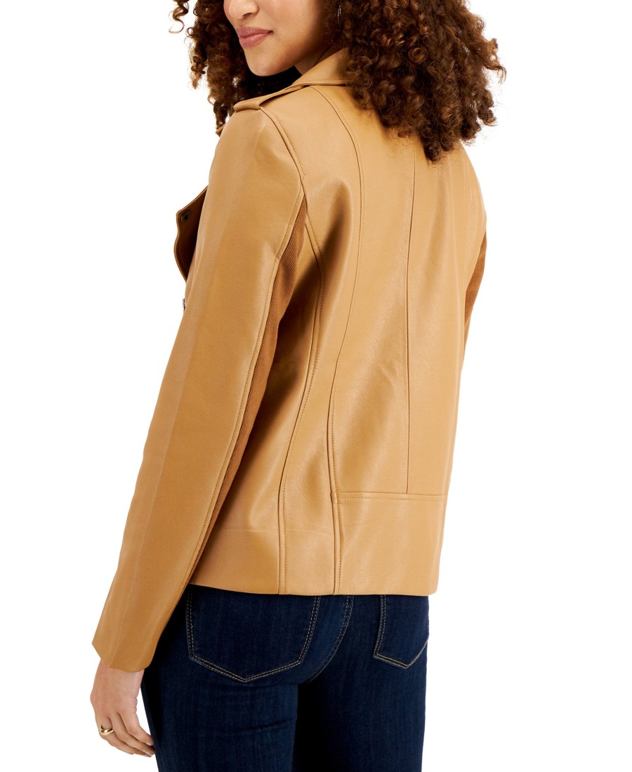 Women'S Style & Co | Faux-Leather Moto Jacket Caramel Kiss