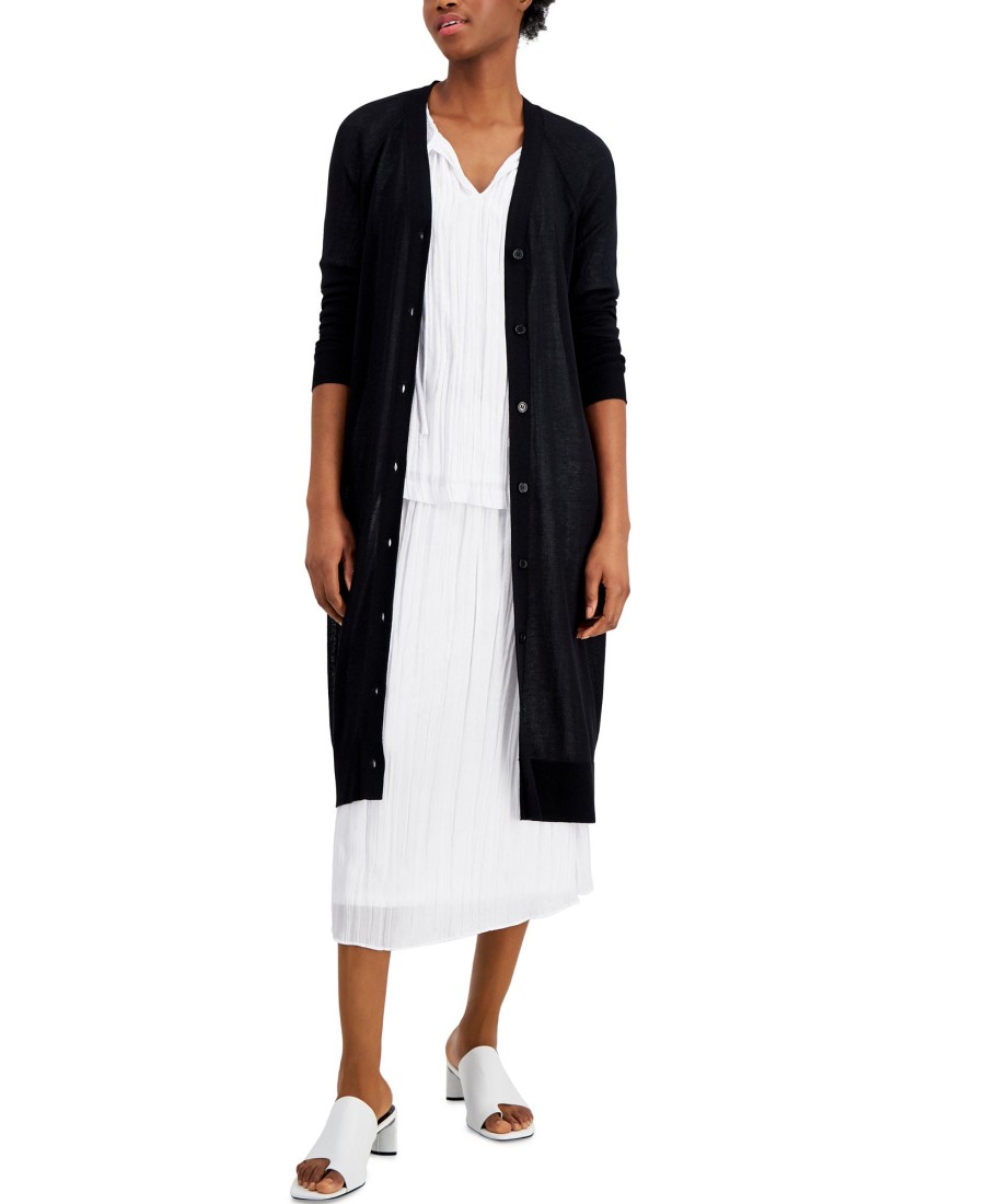 Juniors' Alfani | Button-Front Spring Cardigan Deep Black