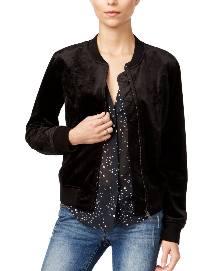 Women'S Sanctuary | Velvet Bomber Jacket Black