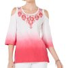 Women'S JM Collection | Petite Cotton Embroidered Ombre Cold-Shoulder Top Pink Twist