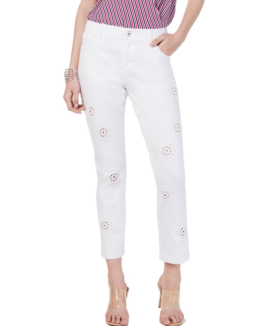 Women'S INC International Concepts | Eyelet Cropped Boyfriend Jeans White