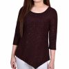 Women'S NY Collection | 3/4 Sleeve Iridescent Bar Back Top Wine/Gold