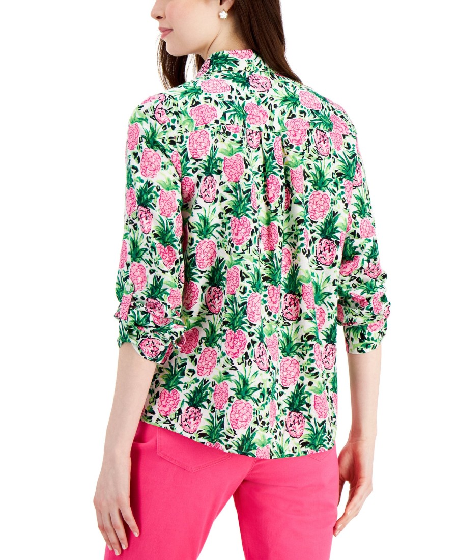 Women'S Charter Club | Printed Button-Up Shirt Bright White Combo