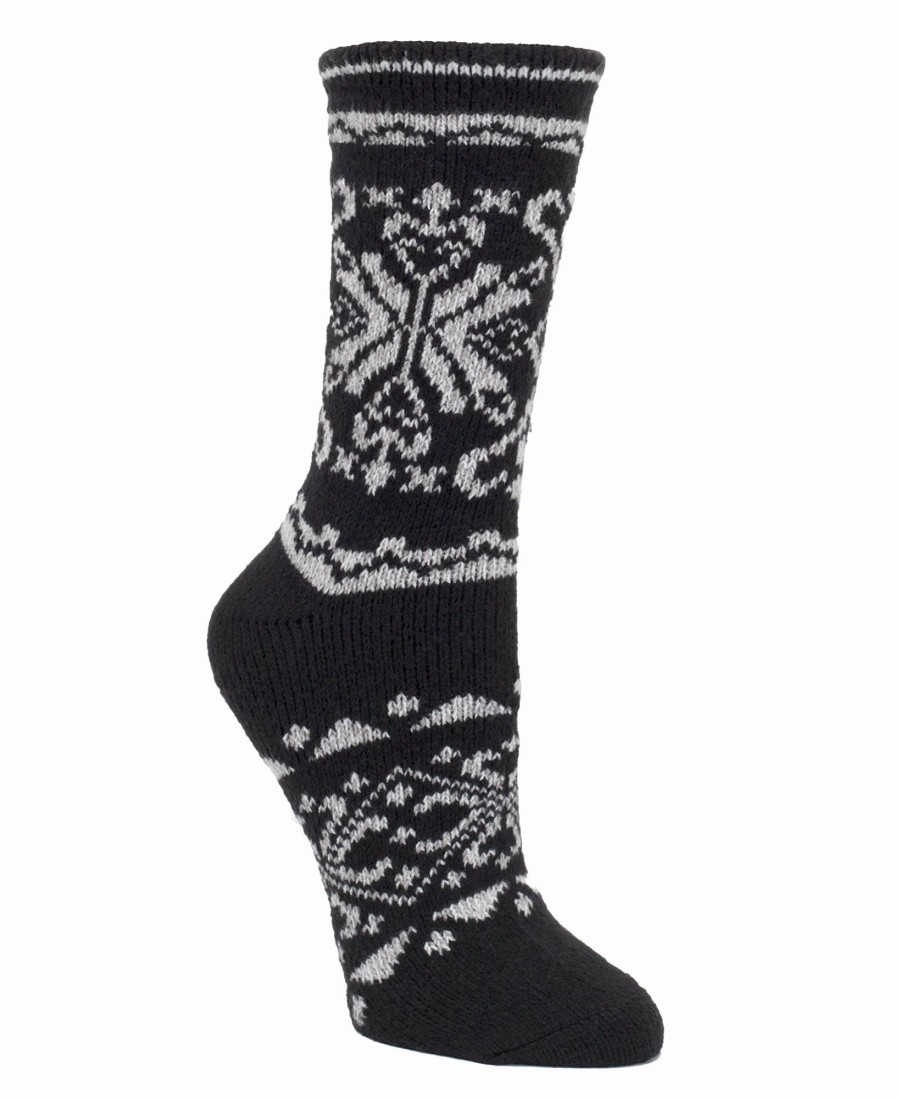 Women'S Cuddl Duds | Fairisle Boot Sock Black