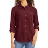 Women'S Charter Club | Petite Solid Button-Up Shirt Carriage Red