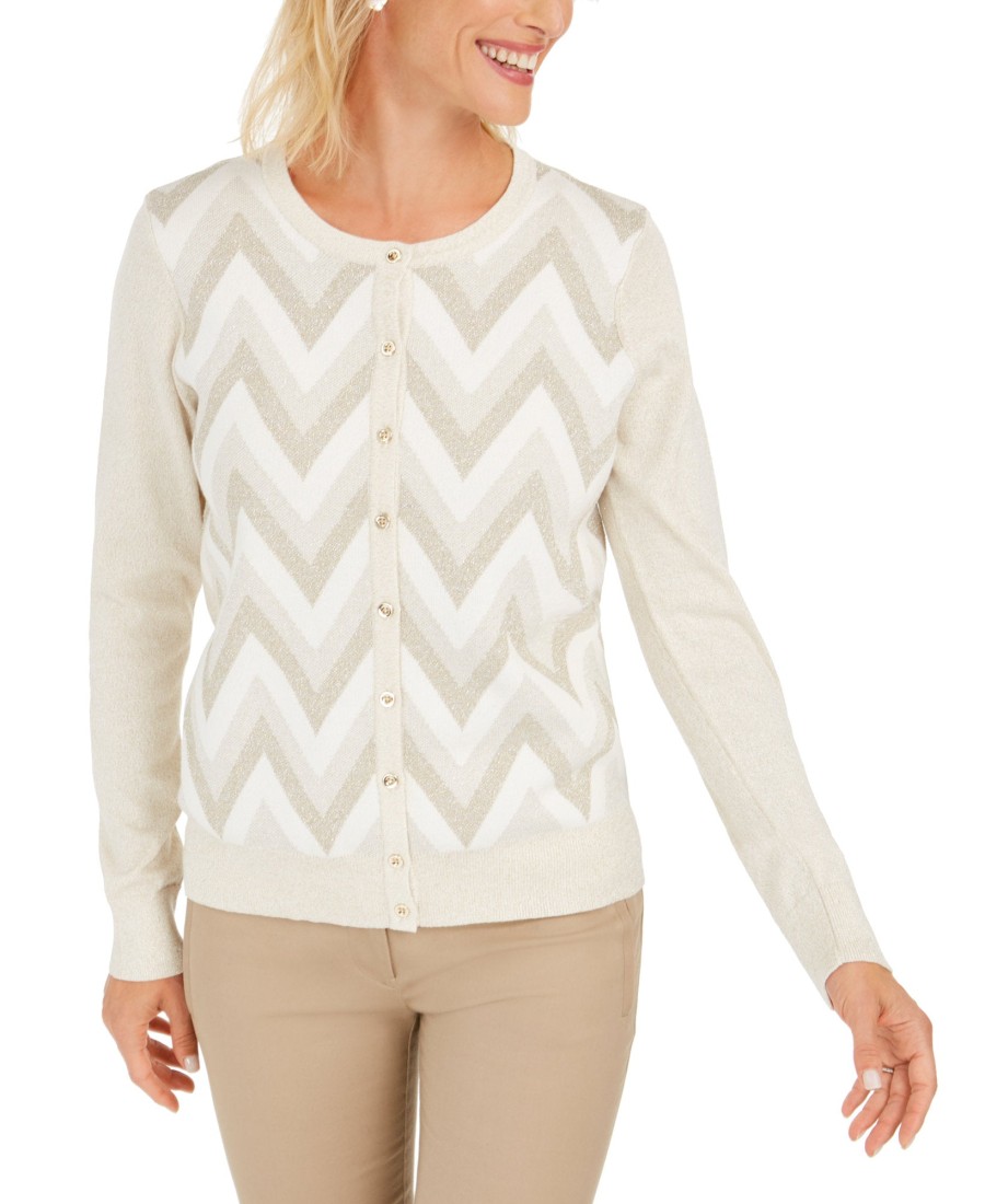 Women'S Charter Club | Zigzag-Print Cardigan Cloud Combo