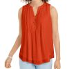 Women'S Charter Club | Petite Pleated Clip-Dot Top Aurora Orange