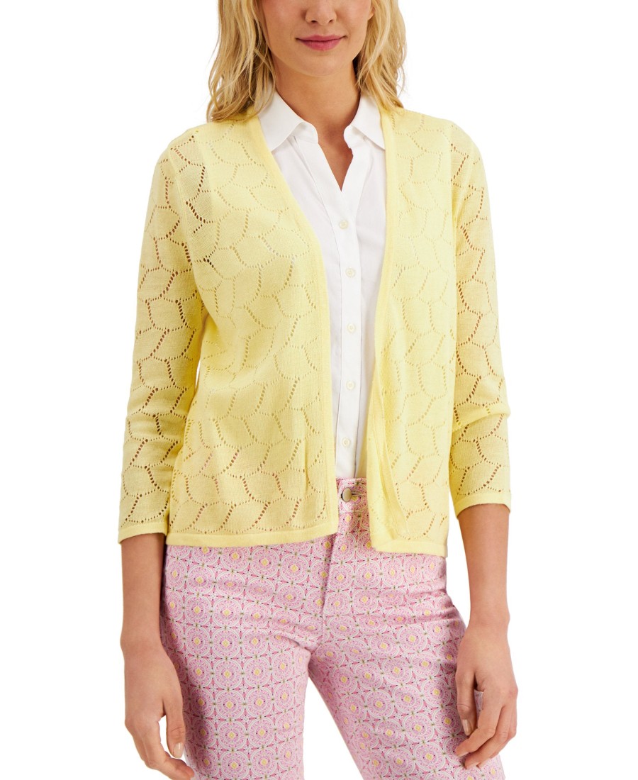 Women'S Charter Club | Crocheted Open-Front Cardigan Citron Aura