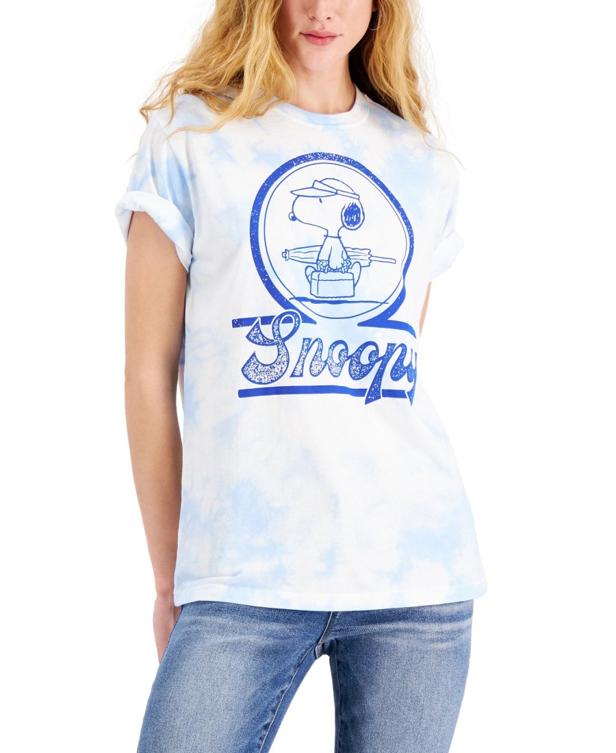 Juniors' Mad Engine | Juniors' Snoopy Beach Day Graphic-Print T-Shirt Blue/White Tie Dye