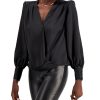 Women'S INC International Concepts | Draped Surplice Top Deep Black