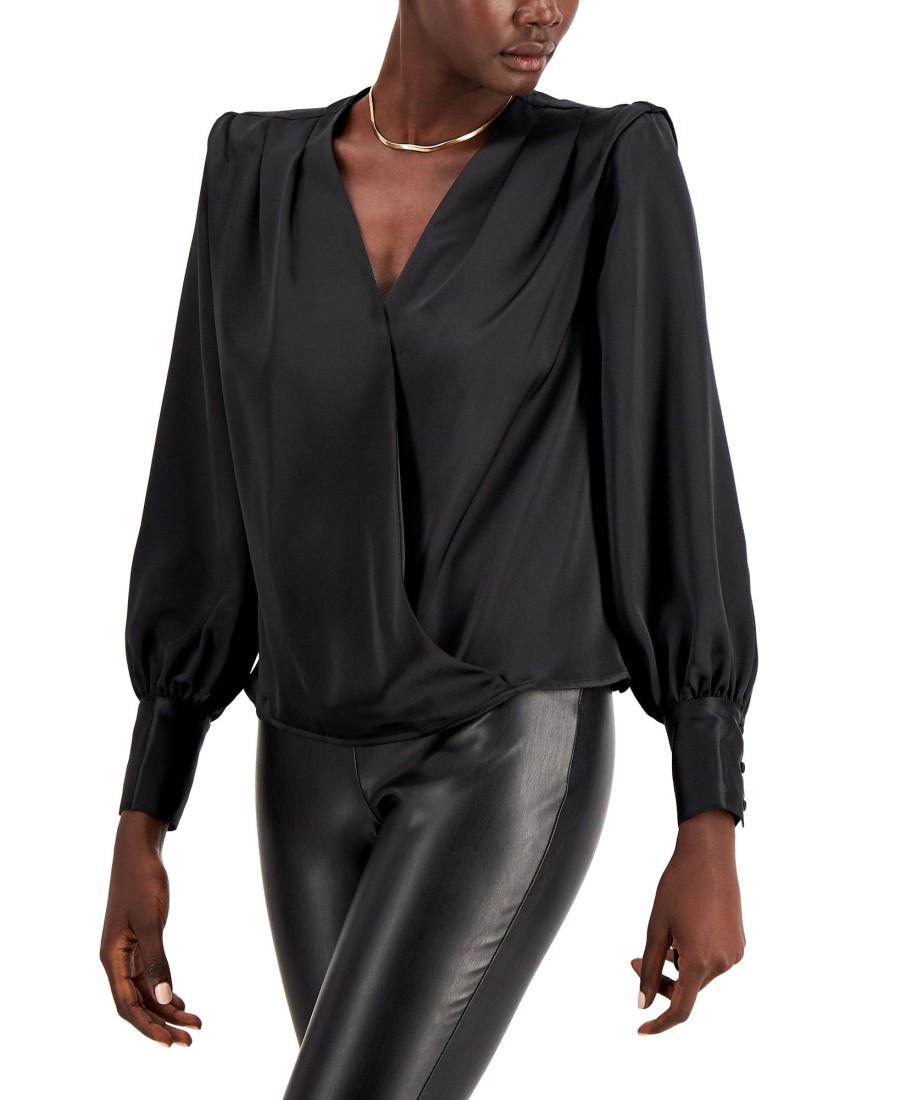 Women'S INC International Concepts | Draped Surplice Top Deep Black