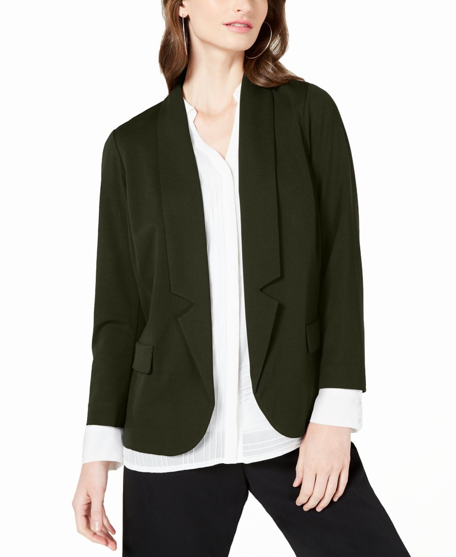 Juniors' Alfani | Notch-Collar Open-Front Jacket Autumn Moss