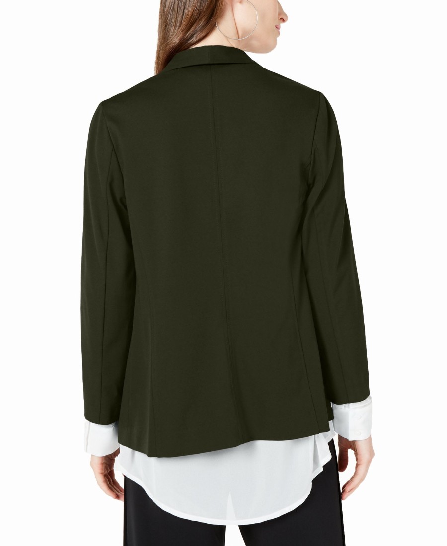 Juniors' Alfani | Notch-Collar Open-Front Jacket Autumn Moss