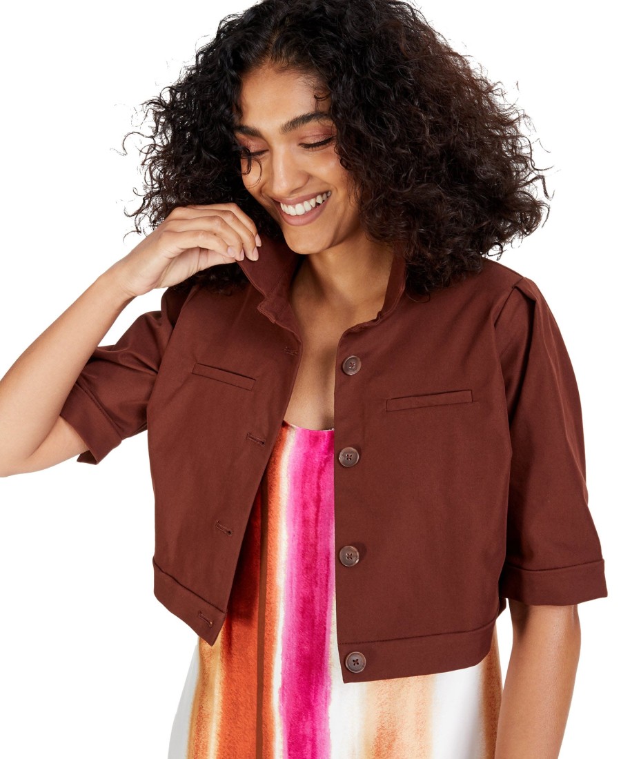 Women'S Alfani | Cropped Elbow-Sleeve Jacket Dark Cocoa