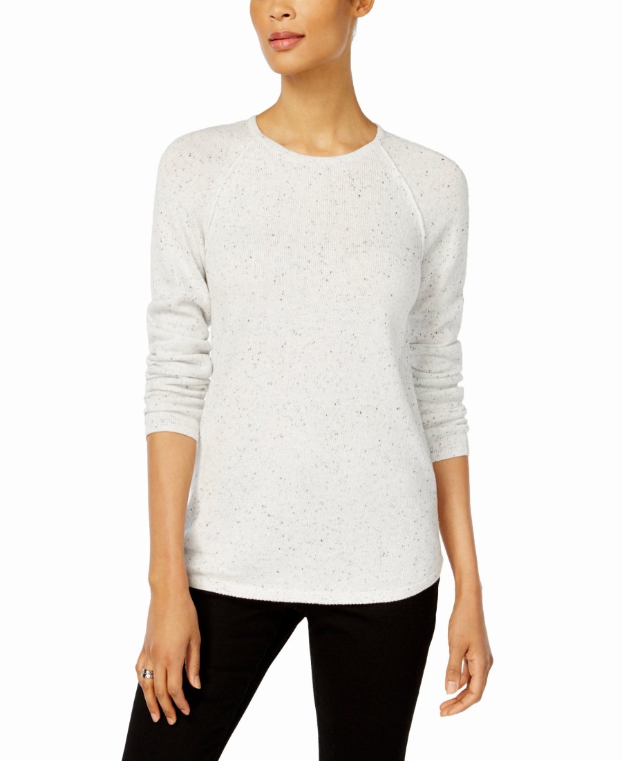 Women'S Karen Scott | Curved-Hem Sweater Winter White Neps