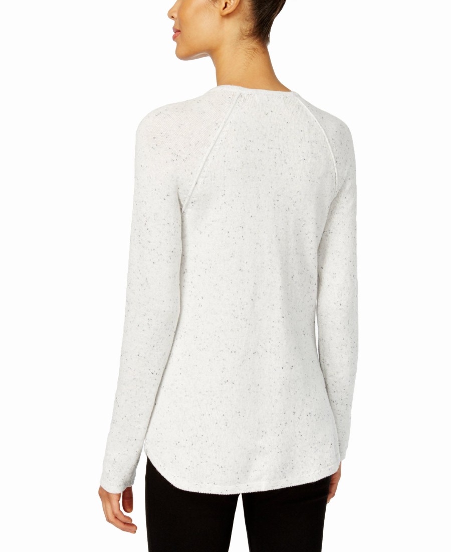 Women'S Karen Scott | Curved-Hem Sweater Winter White Neps