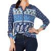 Women'S Style & Co | Printed Split-Neck Top Timeless Navy