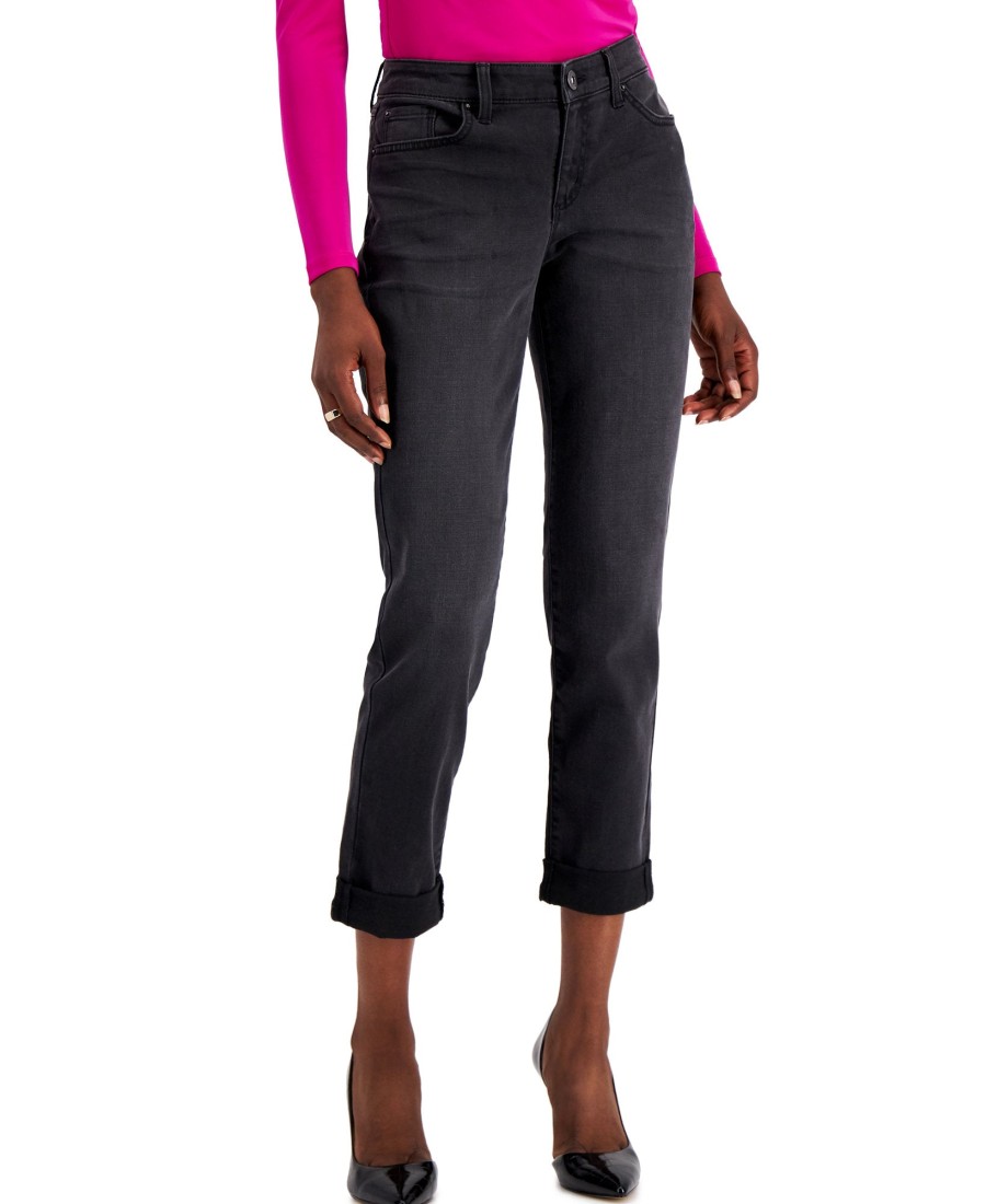 Women'S INC International Concepts | Mid Rise Cuffed Straight-Leg Jeans Noir Wash