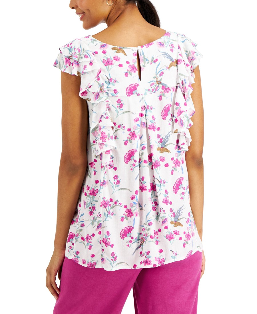 Women'S Charter Club | Sleeveless Printed Top Bright White Combo