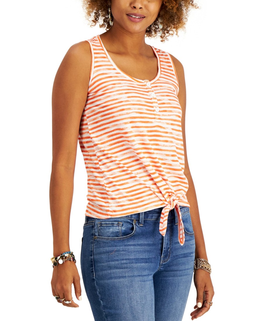 Women'S Style & Co | Petite Printed Henley Top Soft Coral