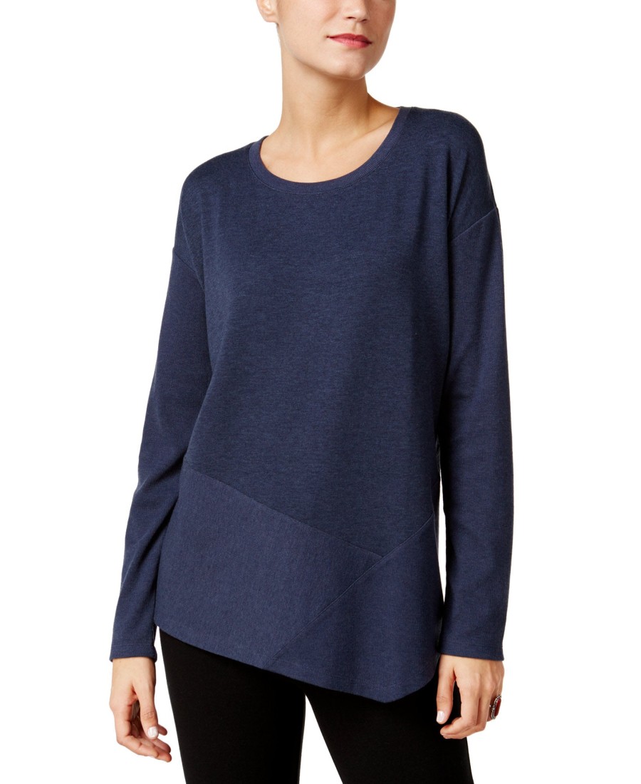 Women'S Style & Co | Ribbed Asymmetrical Top Industrial Blue