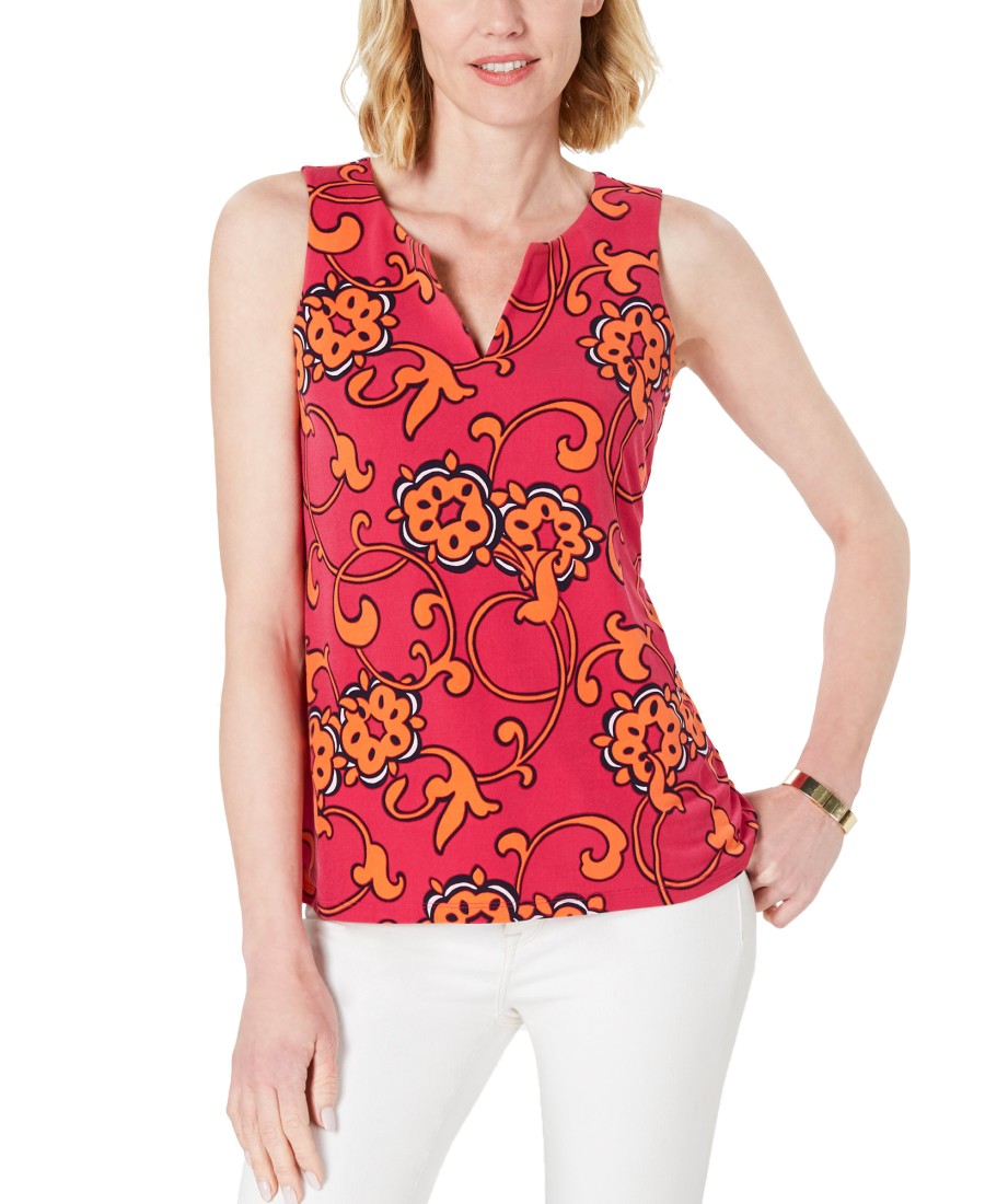 Women'S Charter Club | Printed Sleeveless Top Moroccan Pink Combo