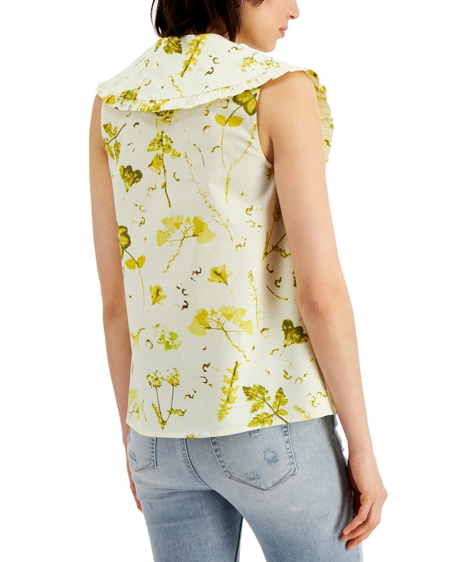 Women'S INC International Concepts | Floral-Print Cotton Ruffle-Collar Top Camille Botanic