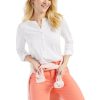 Women'S Style & Co | Cotton Cuffed-Sleeve Henley Top