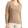 Women'S Karen Scott | Cotton Solid Rib V-Neck Sweater Chestnut Heather