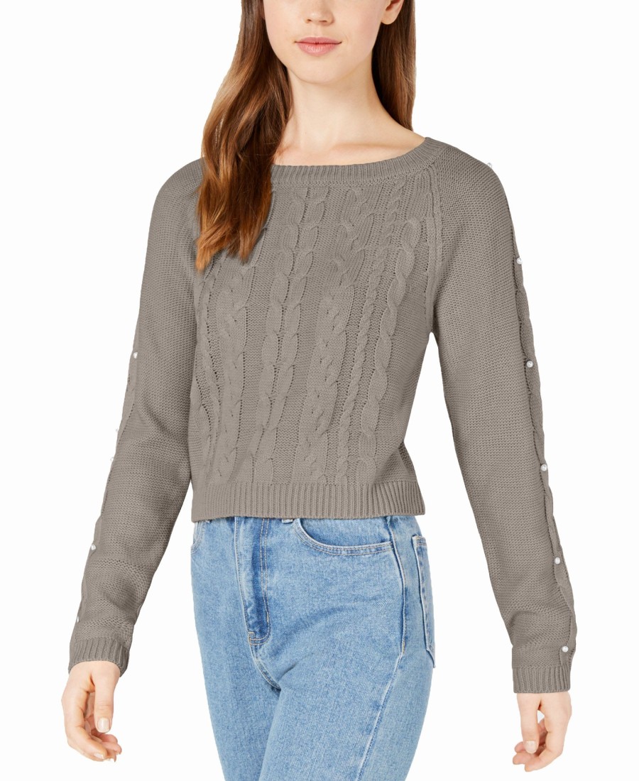 Juniors' Freshman | Juniors' Embellished Cropped Sweater Heather Grey Combo