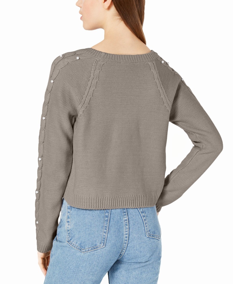 Juniors' Freshman | Juniors' Embellished Cropped Sweater Heather Grey Combo