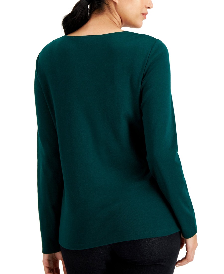 Women'S Karen Scott | Petite Cotton Holiday Top Spruce Night