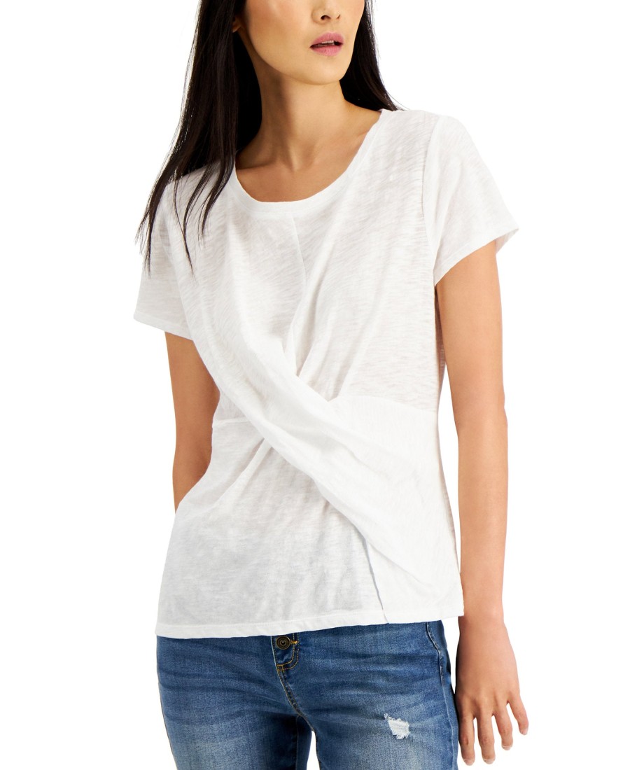 Women'S INC International Concepts | Twist-Front T-Shirt Bright White