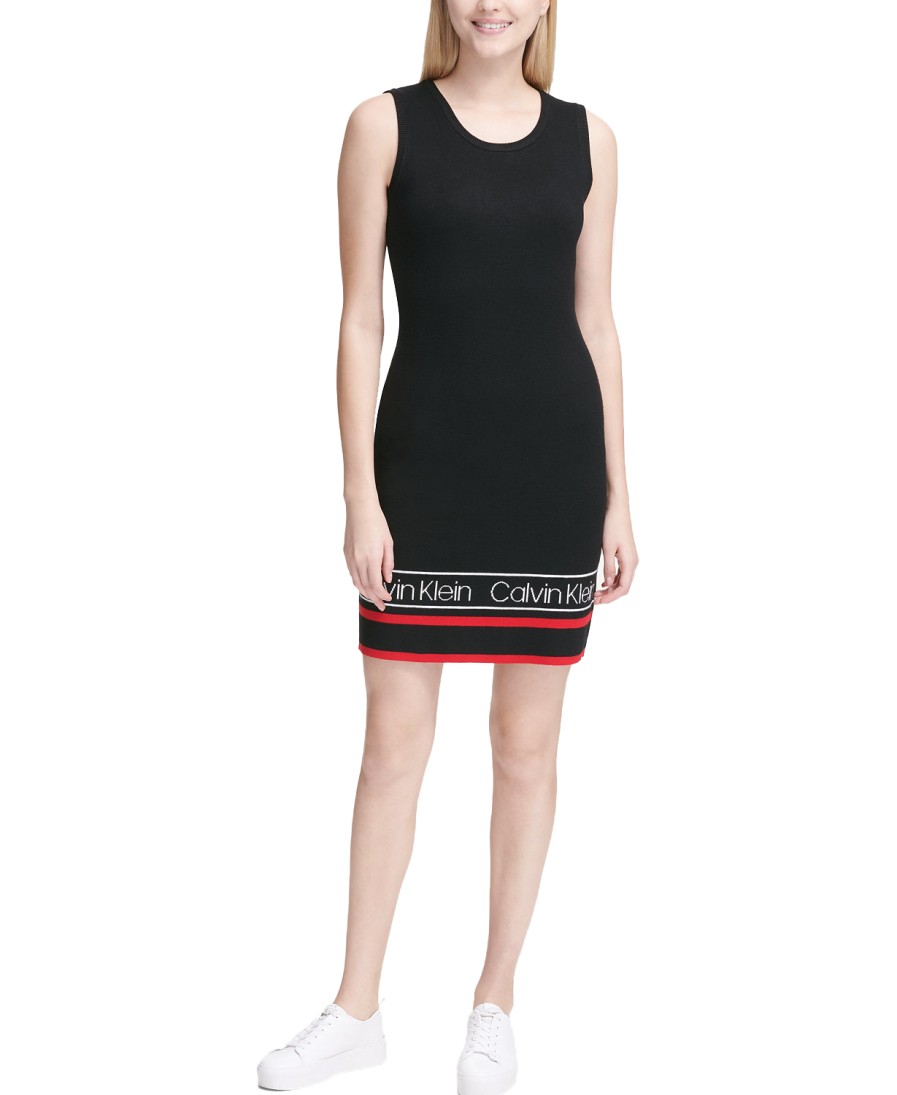 Women'S Calvin Klein | Varsity-Stripe Logo Sheath Dress Black