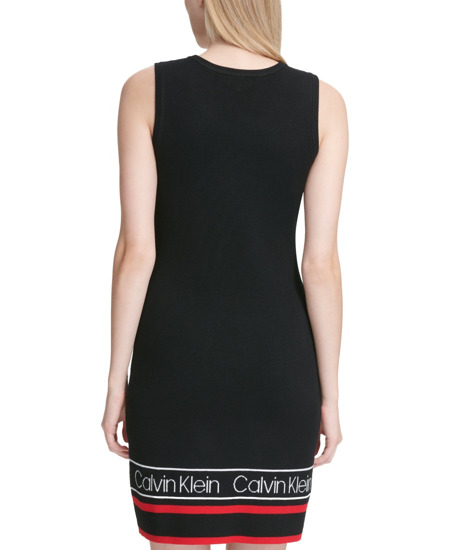 Women'S Calvin Klein | Varsity-Stripe Logo Sheath Dress Black